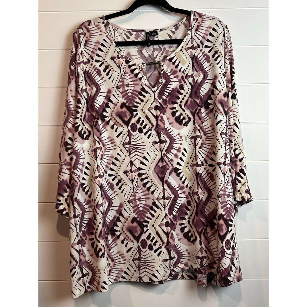 New Directions Curvy 3/4 Sleeve Keyhole Blouse Womens 1X